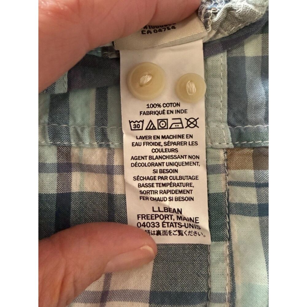 LL Bean Madras Plaid Button Shirt Patchwork Roll Tab Sleeve Country Cottage XL - Picture 16 of 16